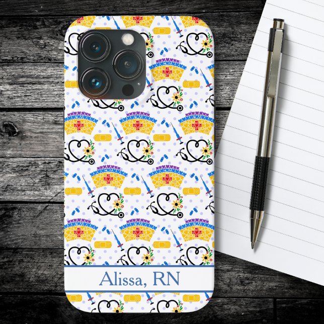 Colourful Nursing Tools on Blue Polka Dots  Case-Mate iPhone Case (Creator Uploaded)