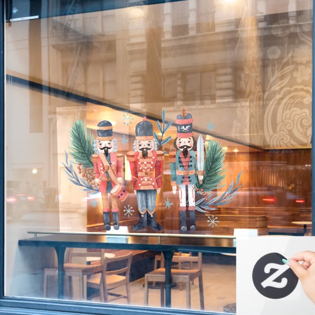 Colourful nutcracker with evergreens window cling (Cafe Window)