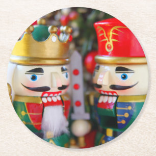 Colourful nutcrackers round paper coaster