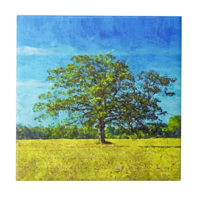 Colourful Oak Tree Painting for Family Celebration Tile (Front)