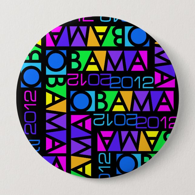 Colourful OBAMA 2012 button, huge 4 Inch Round Button (Front)