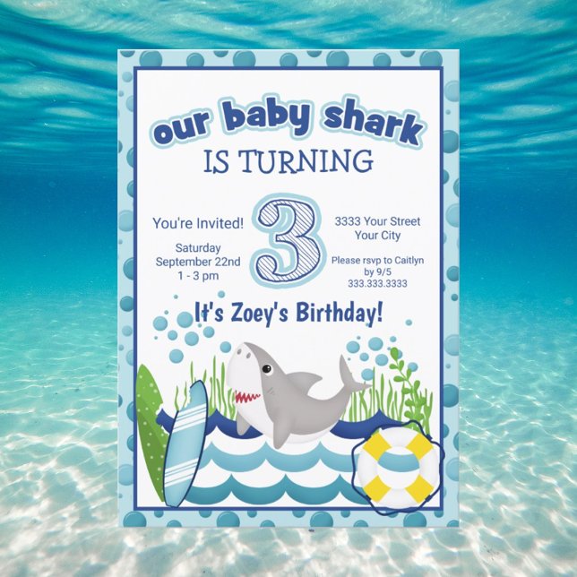 Colourful Ocean Beach Shark 3rd Birthday Invitation (Creator Uploaded)