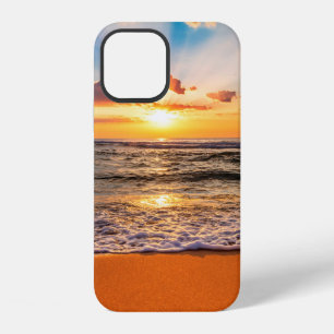 Colourful ocean beach sunrise with deep blue sky a iPhone 12 case