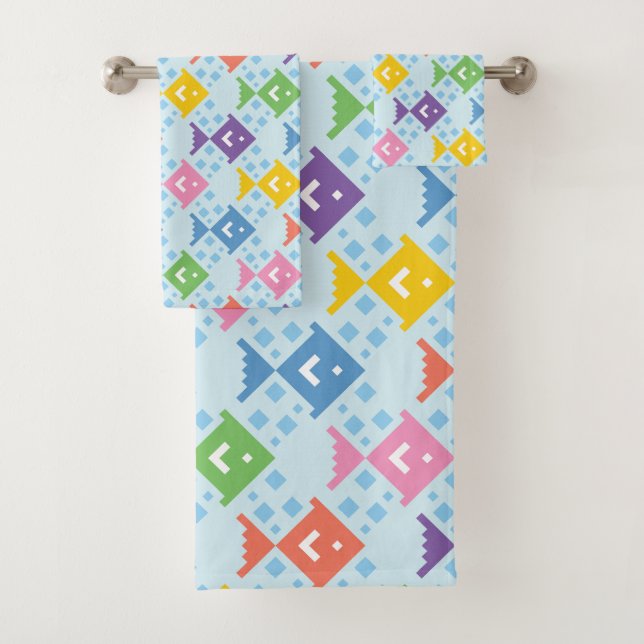 Colourful Ocean Fish Pattern Bath Towel Set (Insitu)