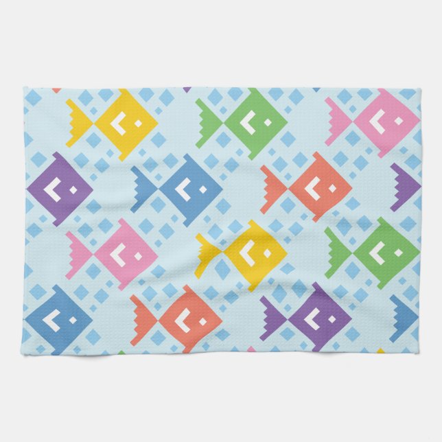 Colourful Ocean Fish Pattern Kitchen Towel (Horizontal)