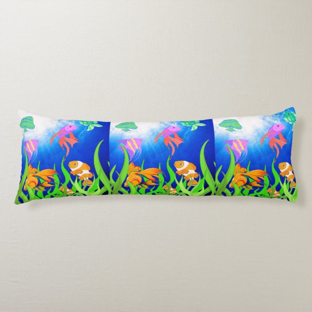 Colourful Ocean Fishes In Blue Sea Body Pillow (Front)