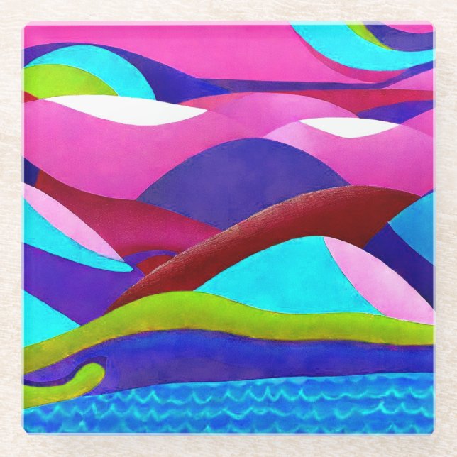 Colourful Ocean Hills Glass Coaster (Front)