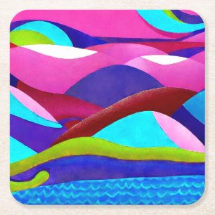 Colourful Ocean Hills Square Paper Coaster