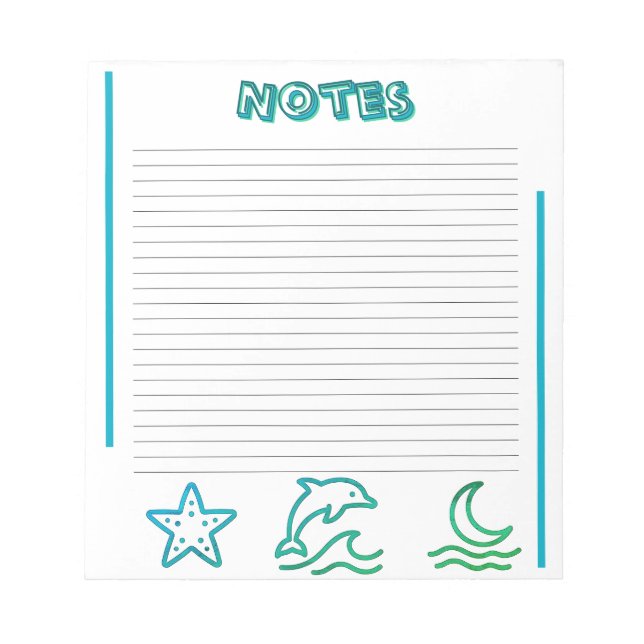 Colourful Ocean Life Lined Notepad (Front)
