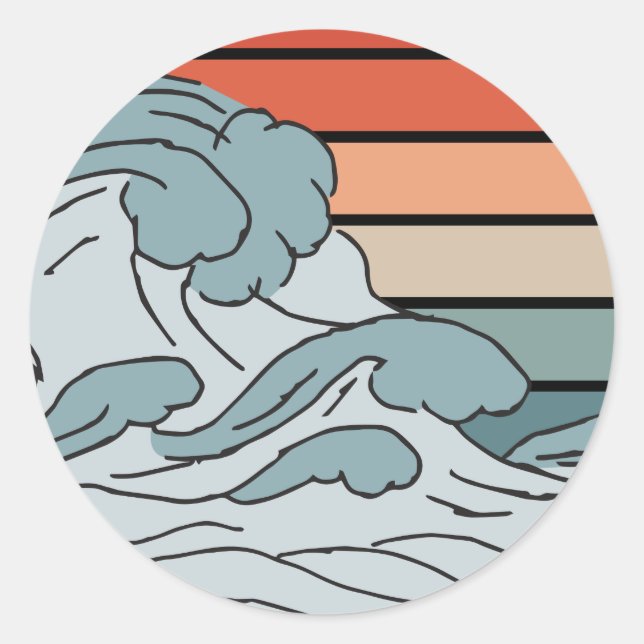 Colourful Ocean Ocean Waves Aesthetic With Beach W Classic Round Sticker (Front)