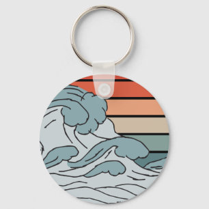 Colourful Ocean Ocean Waves Aesthetic With Beach W Keychain