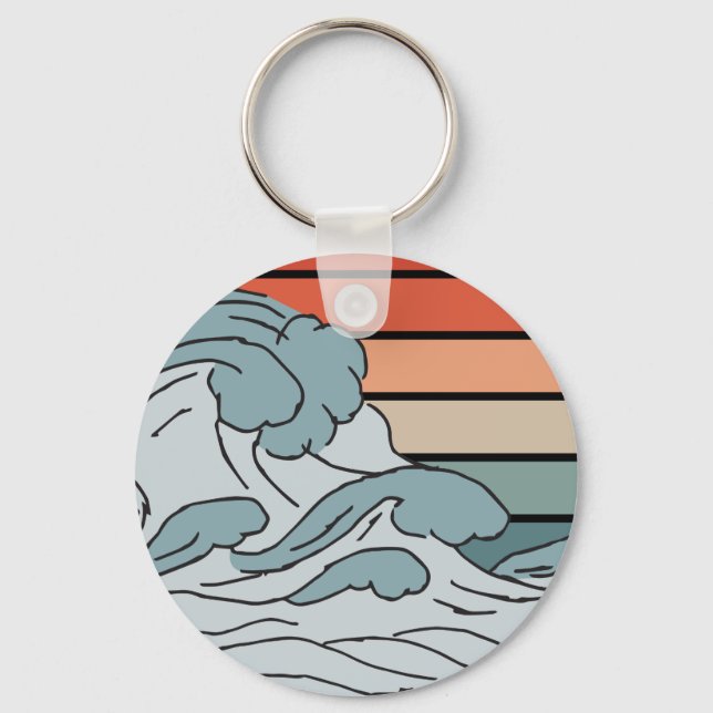 Colourful Ocean Ocean Waves Aesthetic With Beach W Keychain (Front)