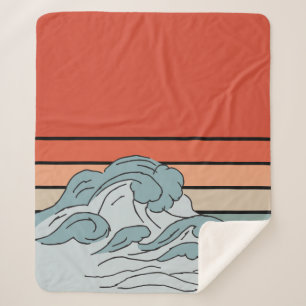 Colourful Ocean Ocean Waves Aesthetic With Beach W Sherpa Blanket
