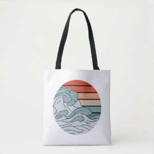 Colourful Ocean Ocean Waves Aesthetic With Beach W Tote Bag