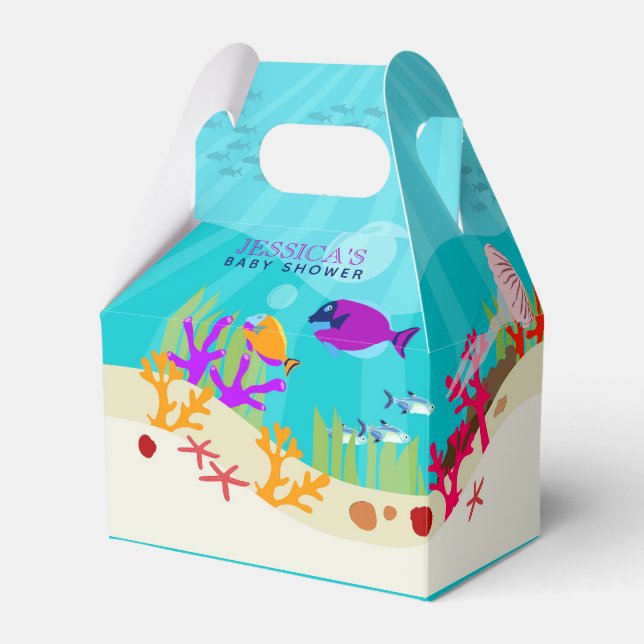 Colourful Ocean Sea Animals Baby Shower Favor Box (Front Side)