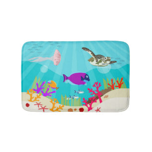 Colourful Ocean Sea Animals Kids Bath Mat