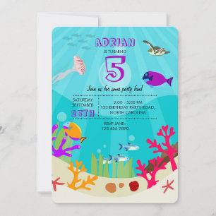 Colourful Ocean Sea Animals Kids Birthday Invitation