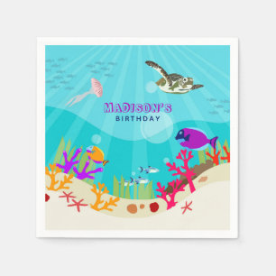 Colourful Ocean Sea Animals Kids Birthday Napkin