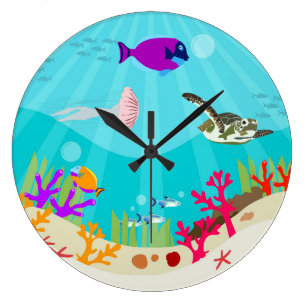 Colourful Ocean Sea Animals Kids Large Clock