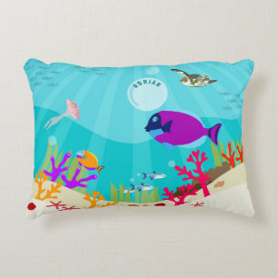 Colourful Ocean Sea Animals Kids Name Accent Pillow