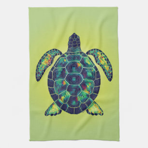 Colourful Ocean Sea Turtle Vibrant Mosaic Art Kitchen Towel