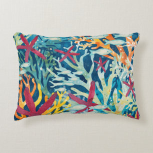 Colourful Ocean Sealife Fish Starfish Coral Accent Pillow
