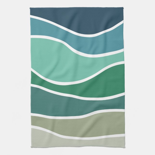 Colourful ocean waves kitchen towel (Vertical)