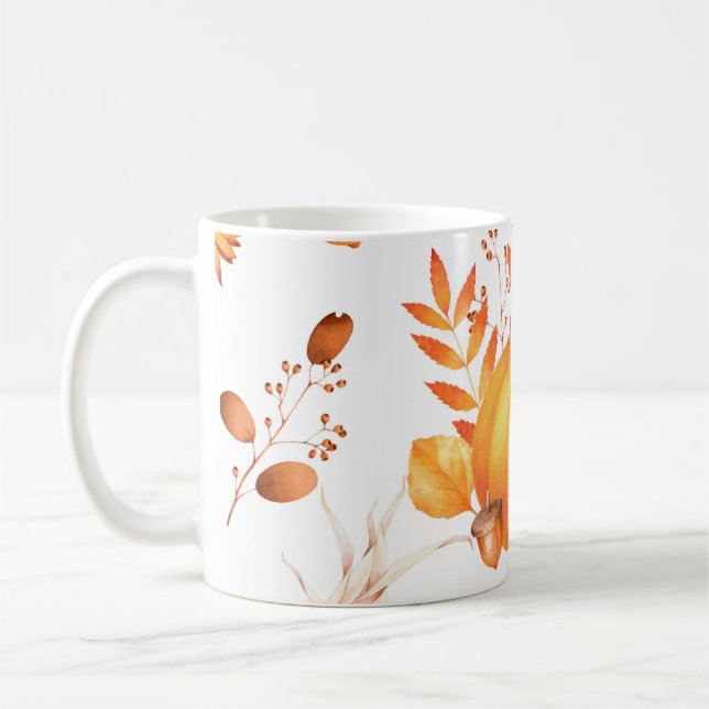 Colourful October Pumpkins Autumn Pattern Coffee Mug (Left)