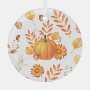 Colourful October Pumpkins Autumn Pattern Glass Ornament