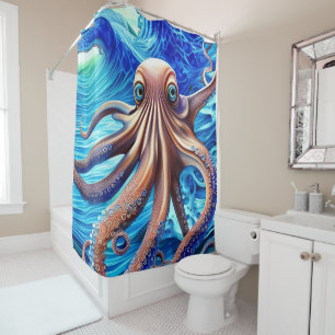 Colourful Octopus Blue Ocean Wave Realism