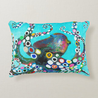 Colourful octopus hand drawn illustration painting accent pillow