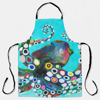 Colourful octopus hand drawn illustration painting apron