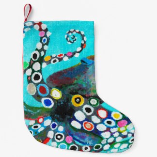 Colourful octopus hand drawn illustration painting small christmas stocking