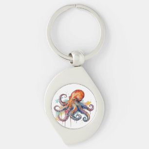 colourful octopus in watercolor big eyes keychain