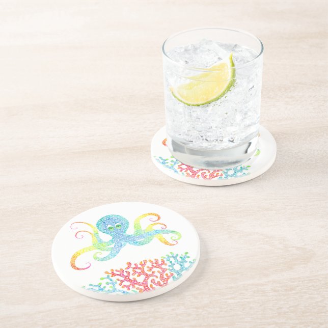 Colourful Octopus Sandstone Coaster (Side)