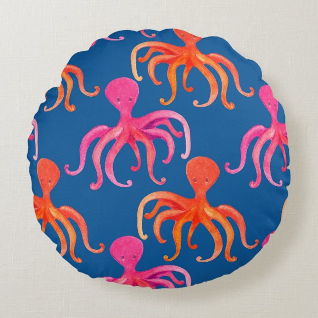 Colourful octopus seamless pattern round pillow (Front)