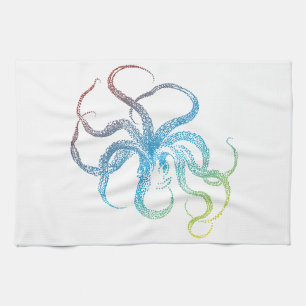 colourful octopus silhouette kitchen towel