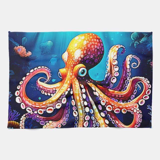 Colourful Octopus View Design Kitchen Towel (Horizontal)