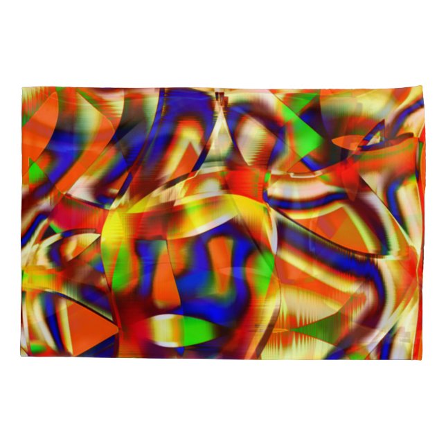 Colourful of imposing colours, blue and orange fig pillowcase (Back-Left)