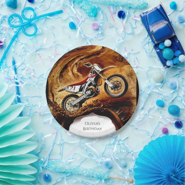 Colourful Off Road Kids' Motorcycle Birthday Paper Plate (Party)