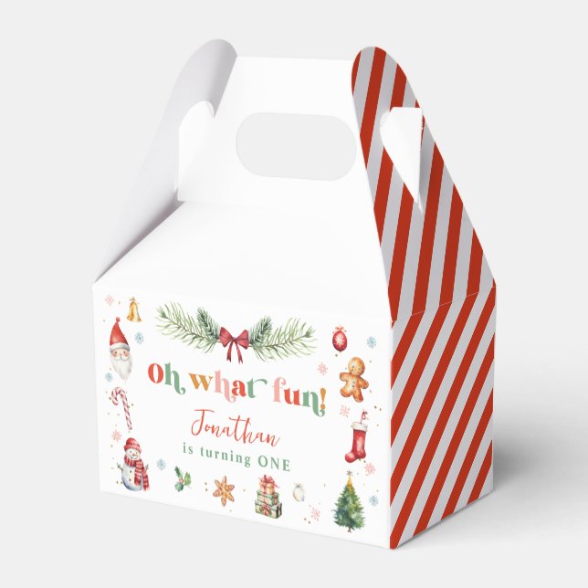 Colourful Oh What Fun 1st Christmas Birthday Party Favor Box (Back Side)