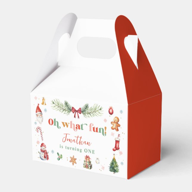 Colourful Oh What Fun 1st Christmas Birthday Party Favor Box (Back Side)