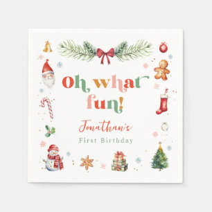 Colourful Oh What Fun 1st Christmas Cute Birthday Napkin