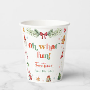 Colourful Oh What Fun 1st Christmas Cute Birthday Paper Cups