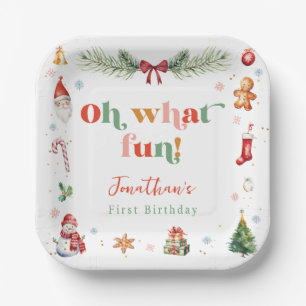 Colourful Oh What Fun 1st Christmas Cute Birthday Paper Plate
