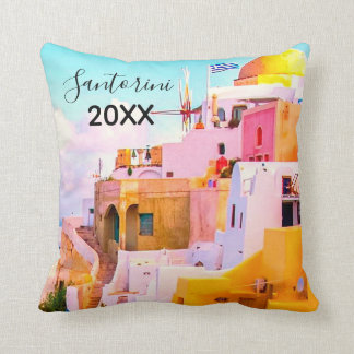 Colourful Oia Santorini Houses, Greece Photography Throw Pillow