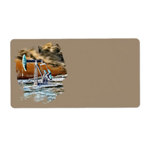Colourful Oil Well Pumping Unit Label (Taupe)