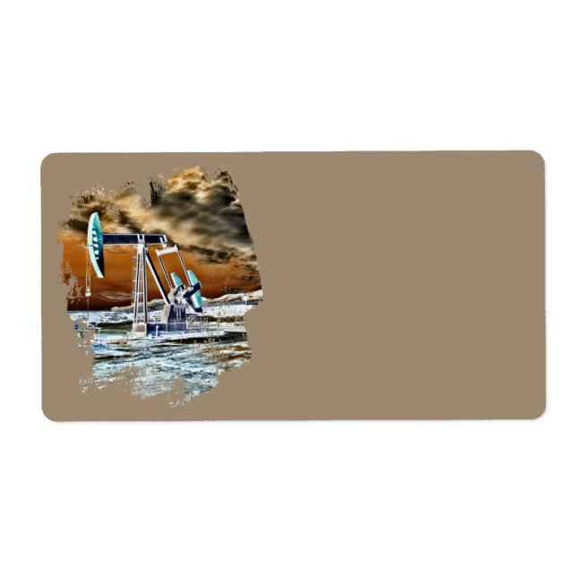 Colourful Oil Well Pumping Unit Label (Taupe) (Front)