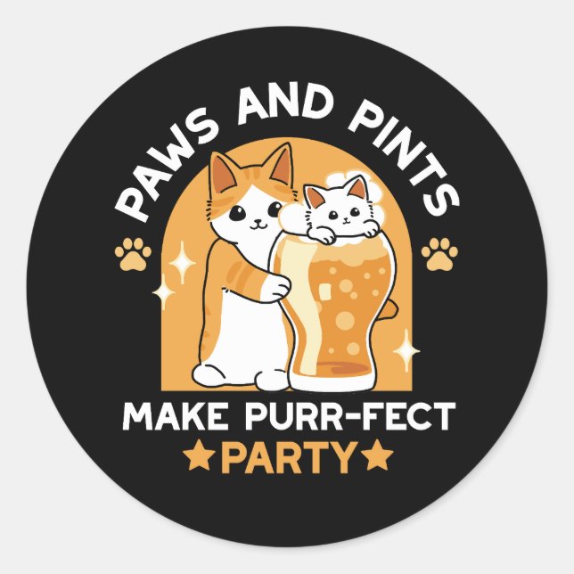 Colourful Oktoberfest Cat Party - Paws and Pints Classic Round Sticker (Front)