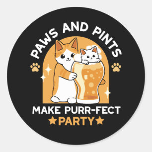 Colourful Oktoberfest Cat Party - Paws and Pints Classic Round Sticker